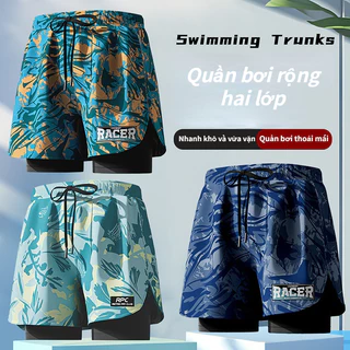 Quần bơi nam quần thể thao 2 lớp chống lộ Siêu mỏng nhanh khô và thoáng khí ống suông Quần short đi biển