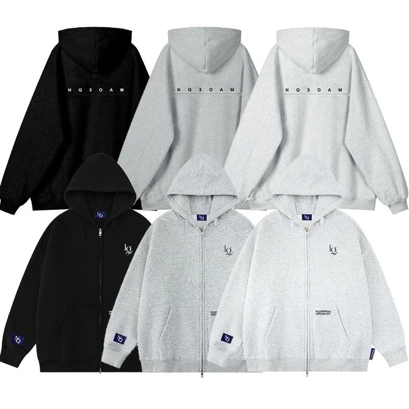 Áo khoác ngoài, áo hoodie zip có mũ phối họa tiết chữ in