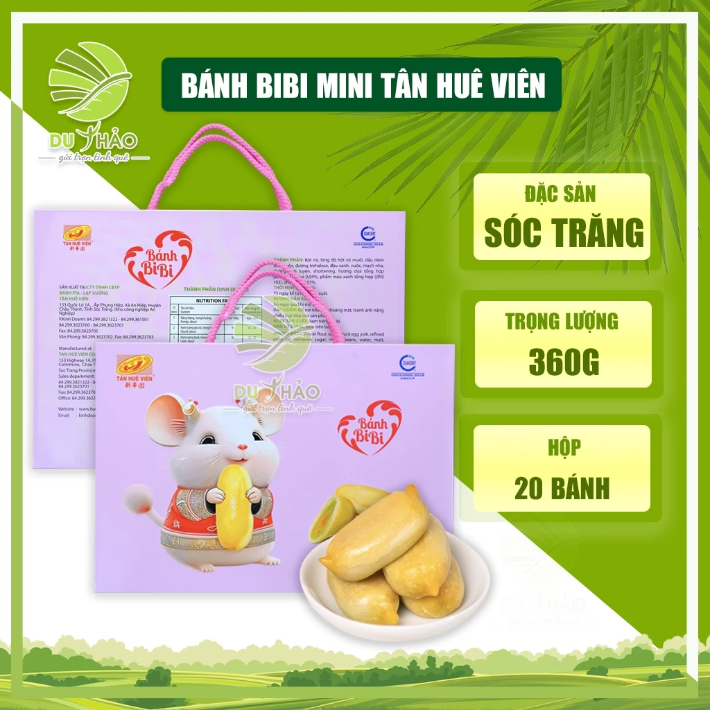 Bánh Bi Bi Tân Huê Viên Sóc trăng, bánh pía mini bibi hộp 360g [ 20 bánh x18g ]