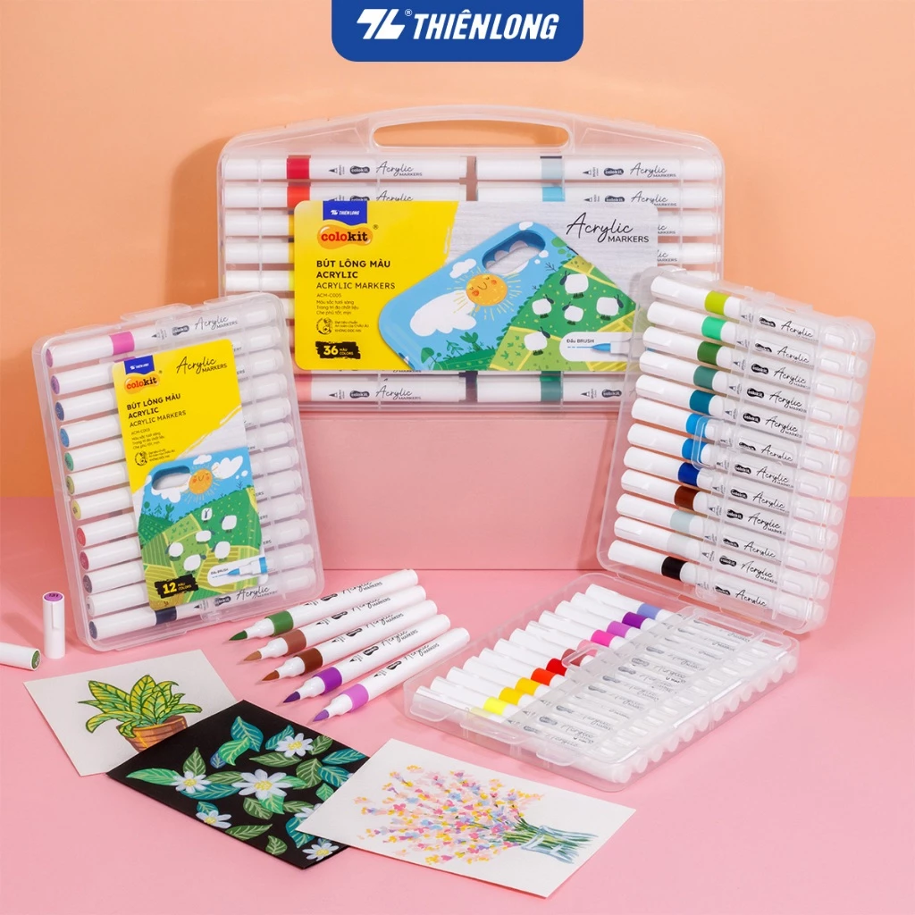 Bút lông màu Acrylic Markers 1 đầu brush Thiên Long Colokit 12/24/36 màu, chồng màu tốt, trang trí đa chất liệu
