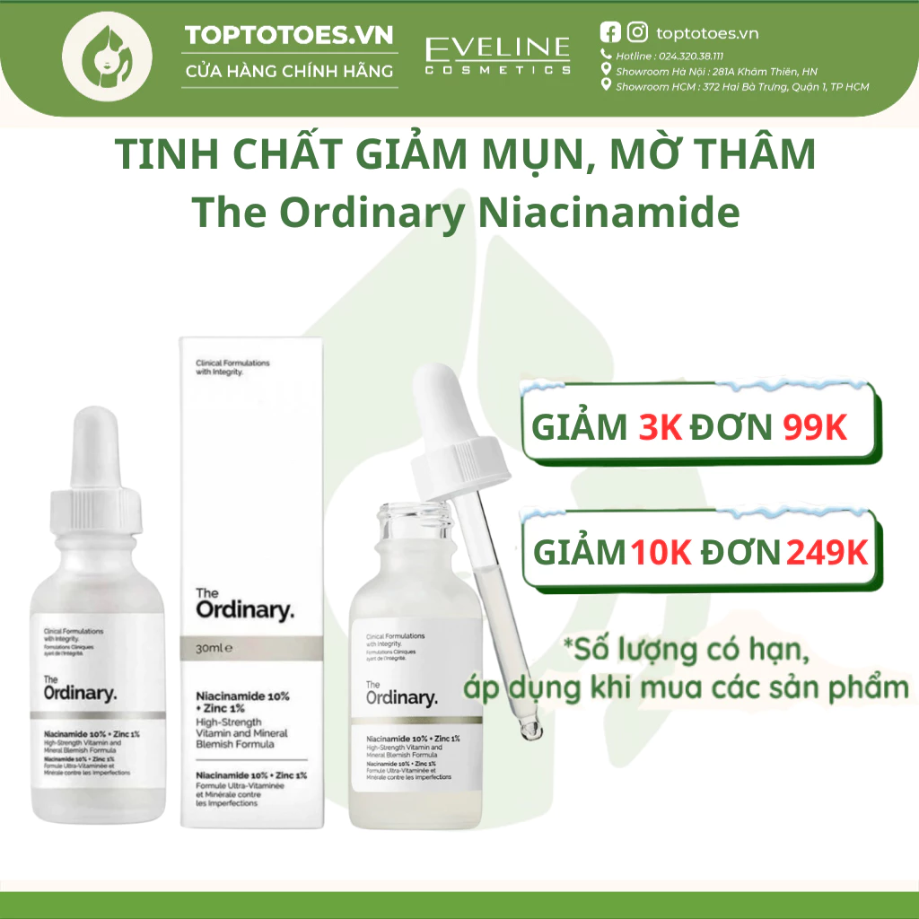 Tinh Chất Giảm Mụn, Mờ Thâm The Ordinary Niacinamide 10% + Zinc 1% Serum Toptotoes