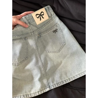 Váy Nơ Thêu Denim Nữ Mùa Hè Phong Cách Mới Cao Cấp Chân váy jeans thêu nơ form chữ A có lót quần trong