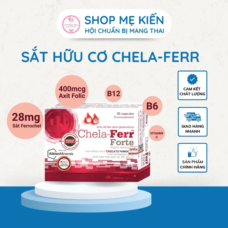 Chela- Ferr - bổ sung sắt cho bà bầu - bổ máu từ sắt hữu cơ, Acid Folic - Hàng nhập khẩu - Shop Mẹ Kiến