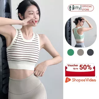 Áo croptop tập gym yoga nữ kẻ ngang dáng ba lỗ thể thao kèm mút ngực thấm hút mồ hôi tốt