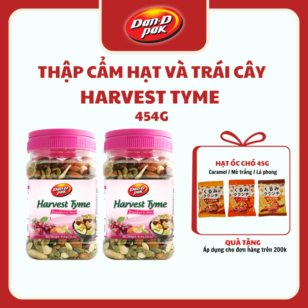 Thập cẩm hạt & Trái cây khô Harvest Tyme Hạt điều, hạnh nhân, hạt bí, nam việt quất, cherry khô 454g Dan D Pak