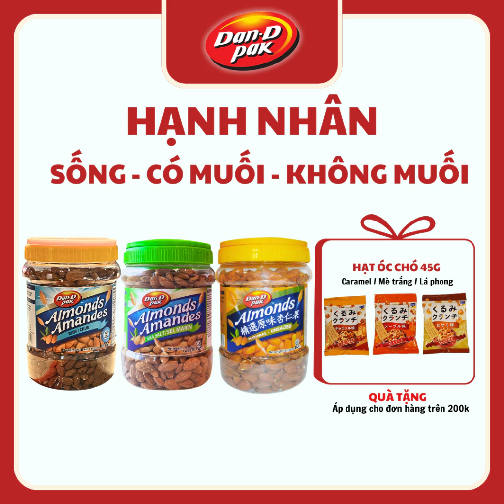 Hạnh nhân rang có muối, không muối, sống nhập khẩu dinh dưỡng 1kg Dan D Pak