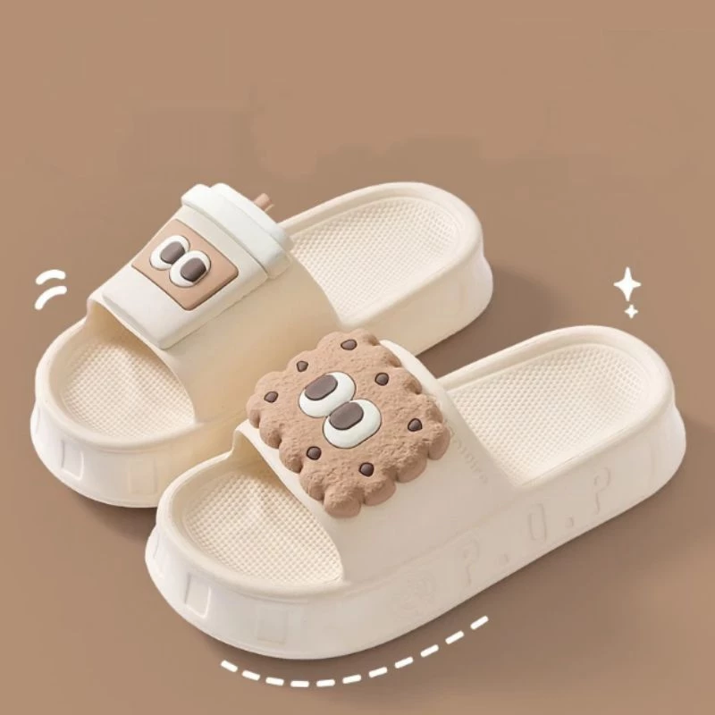Dép bánh mỳ Nữ Quai Ngang Đế cao 3 cm Sticker Trà Sữa