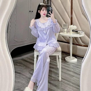 Đồ bộ nữ Pyzama Lụa xước tiểu thư tay ngắn quần dài bộ pizama đồ ngủ pijama- cn157