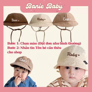 (THÊU TÊN) Mũ lưỡi trai vành mềm thêu tên cho bé theo yêu cầu phong cách Hàn Quốc - CHẤT COTTON MỀM, CÓ DÂY QUAI BUỘC