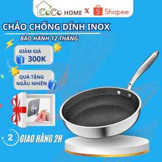 Chảo Chống Dính Vân Tổ Ong Chất Liệu INOX 304 Đường kính 28 cm, Dùng Cho Mọi Loại Bếp, Chống Xước Chống Gỉ, Bền Bỉ