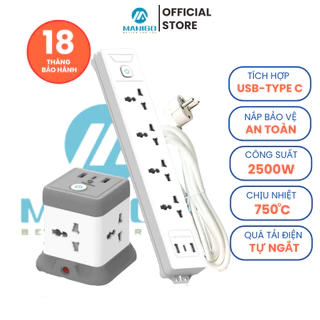 Ổ Cắm Điện Đa Năng Manigo Công Suất 2500W Tích Hợp USB TypeC Ổ Vuông Dẹt 2,5m-3,5m BH 18 Tháng