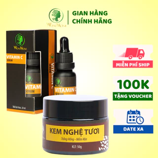 Bộ dưỡng trắng da mặt, sạch nám cơ bản Wonmom ( Kem nghệ tươi + Serum vitamin C )