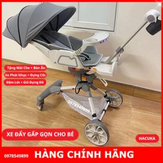 Xe đẩy gấp gọn cho bé đi du lịch, Xe đẩy 2 chiều cho bé V9 kiêm mái che và bàn ăn