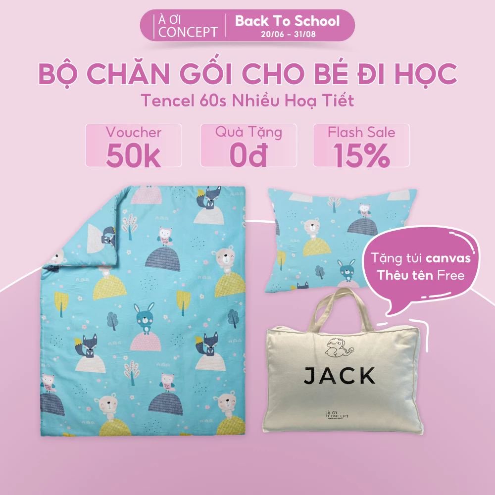 Bộ chăn gối cho bé đi học À Ơi Concept cao cấp, set mẫu giáo, tiểu học chất liệu Cotton và lụa Tencel [BACK TO SCHOOL]