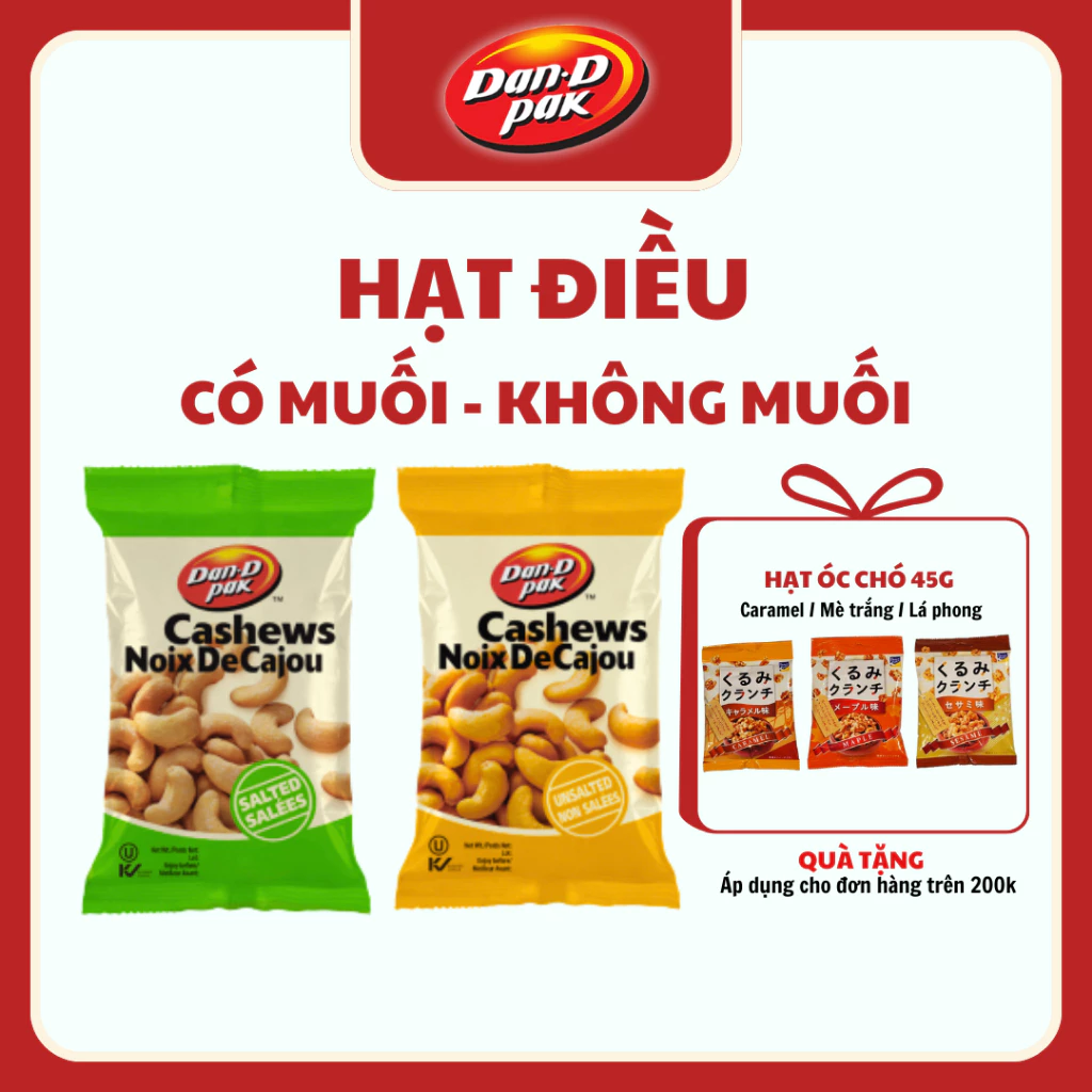 [Combo 5 gói tặng 1 gói] Hạt điều rang có muối, không muối ăn vặt dinh dưỡng 50g Dan D Pak