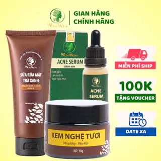 [ Giảm 50K - Đơn 479K ] Bộ sạch mụn nám - trắng da chuyên sâu Wonmom ( 1 Sữa rửa mặt + 1 Kem nghệ tươi + 1 Serum mụn )