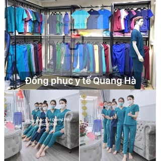 Bộ Scrubs Vải Cotton hàn cao cấp - bác sĩ, blouse cổ tim, đồng phục điều dưỡng, spa, thẩm mỹ viện, dược sĩ.