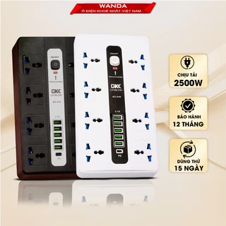 Ổ điện đa năng chính hãng WANDA 5 cổng USB 15v sạc nhanh, 1 type c, chống cháy, ổ chịu tải 2500W , nhựa pp