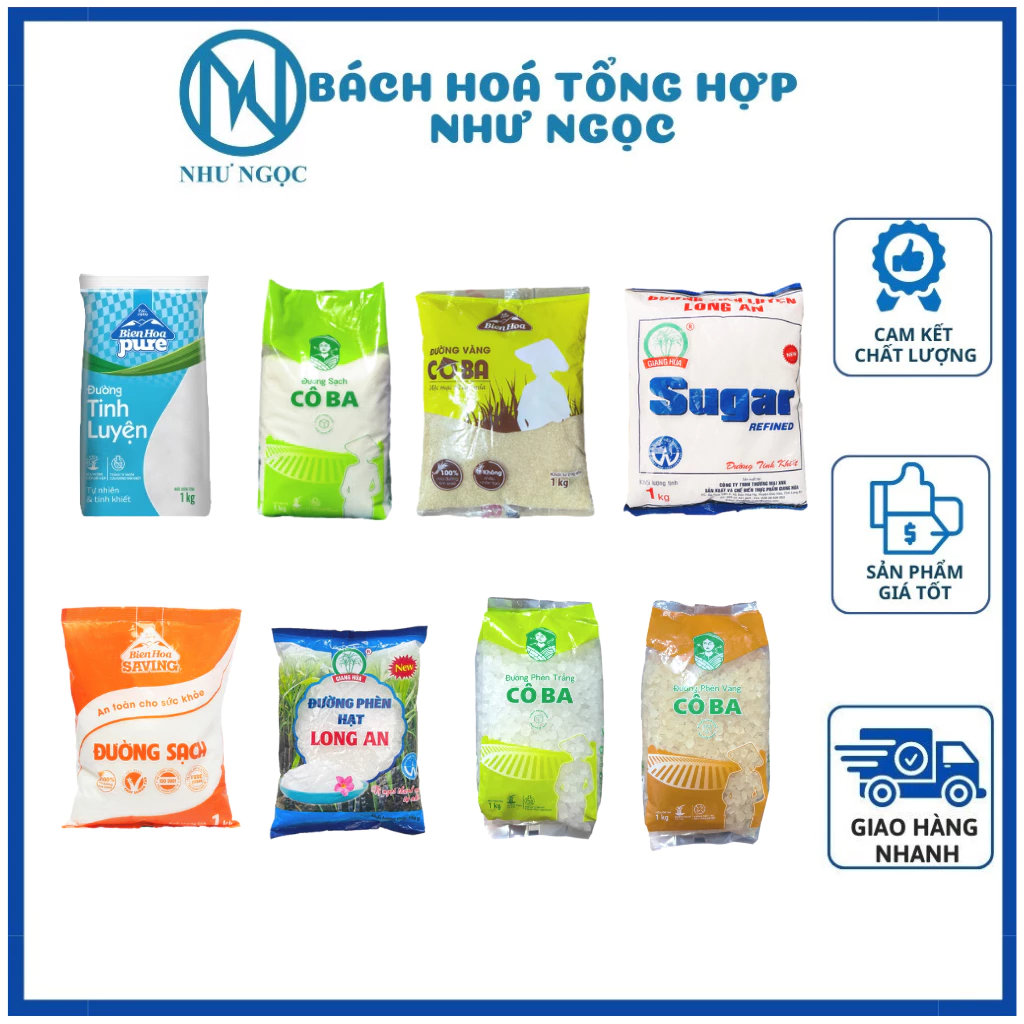 Đường Tinh Luyện Long An/ Biên Hòa Pure/ Cô Ba/ SaVing/ Đường Phèn Hạt - Bách Hóa Tổng Hợp Như Ngọc