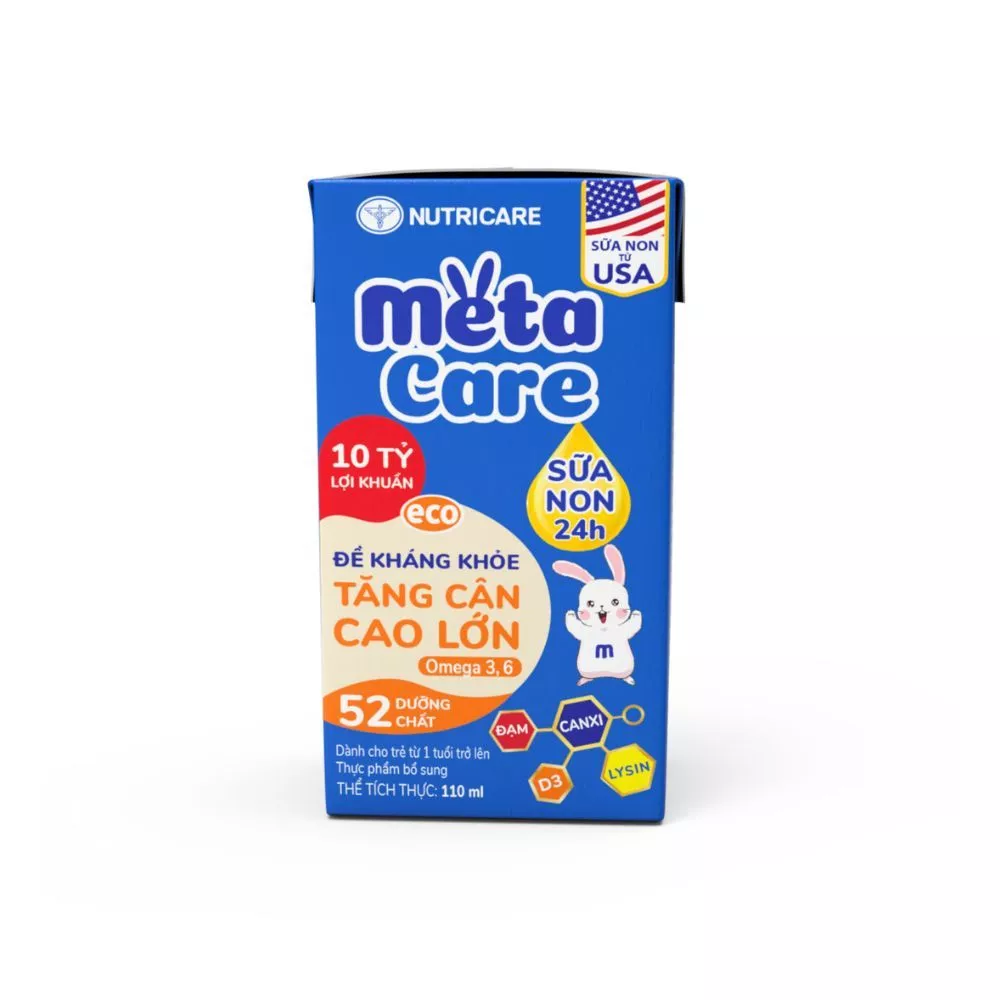 Sữa Bột Pha Sẵn METACARE ECO Nutricare Sữa Non 24h Bé Đề Kháng Khoẻ Tăng Cân Cao Lớn Từ 1 Tuổi (Thùng 48 hộp x 110ml)