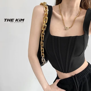 Áo croptop 2 dây áo kiểu corset khóa lưng THE KIM , áo 2 dây bản to cổ vuông A157
