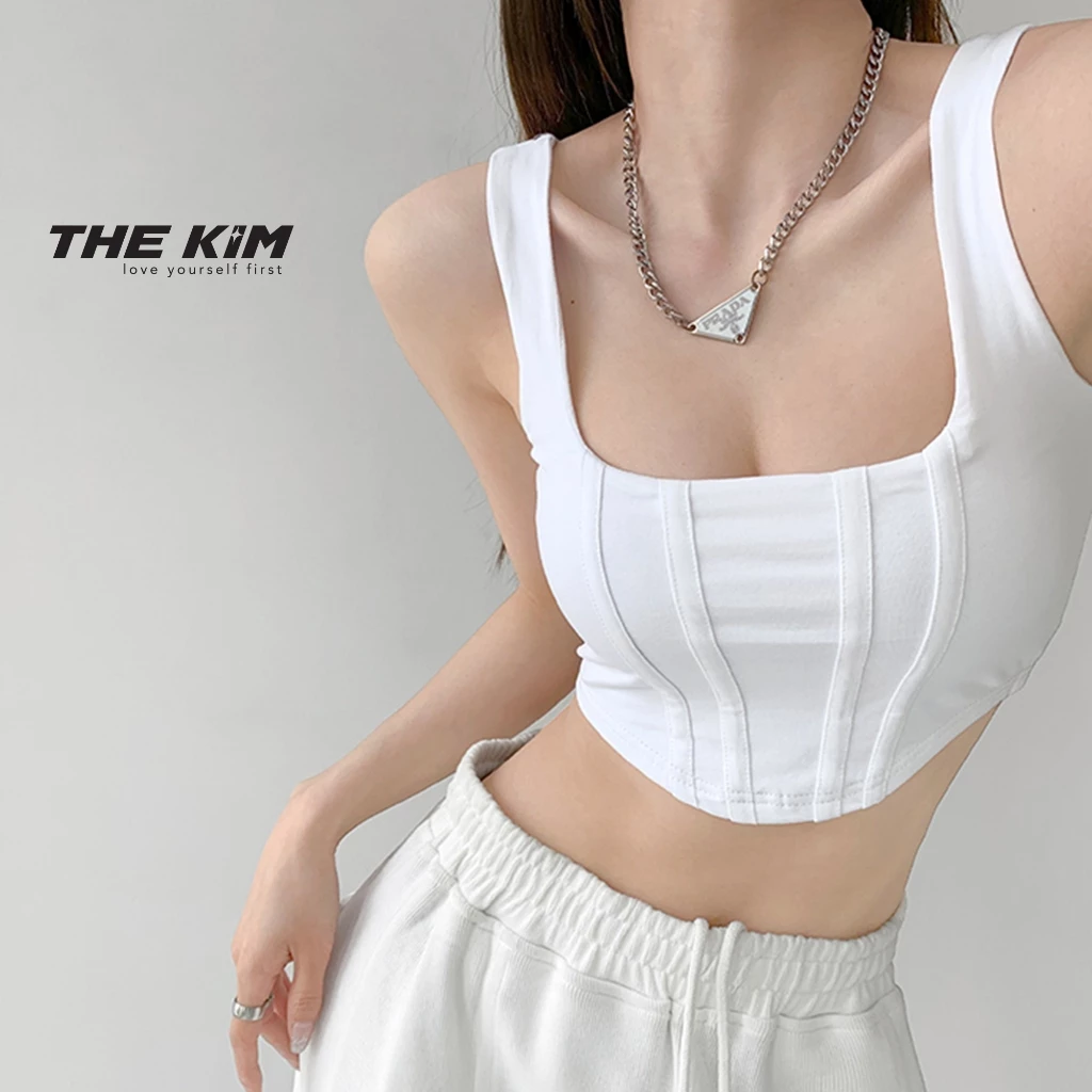 Áo croptop 2 dây kiểu croset vạt bầu THE KIM , áo 2 dây bản to cổ vuông A145