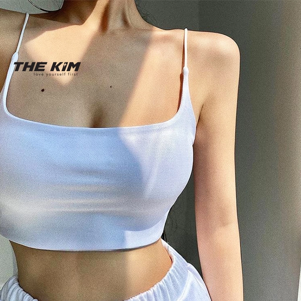 Áo croptop 2 dây sợi bún ( không mút ) THE KIM , vải cotton hai lớp, áo nữ 2 dây A104