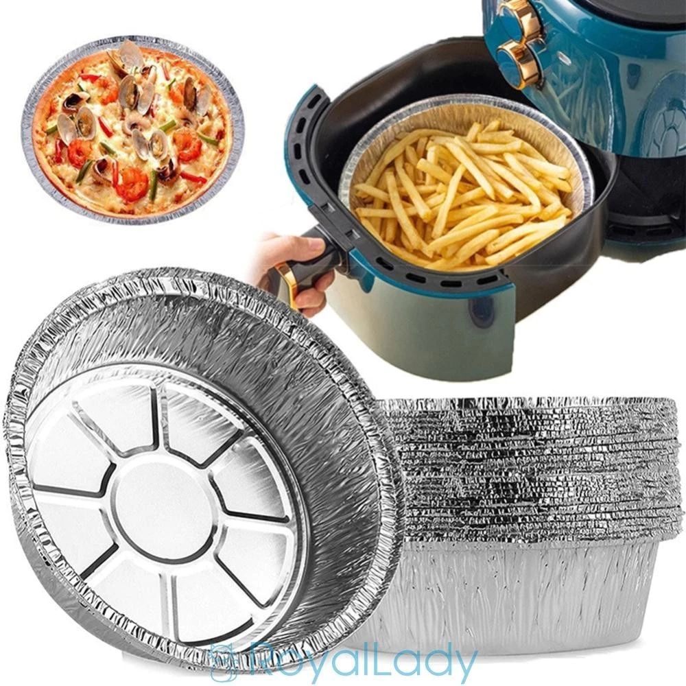 Set 10 Khay Giấy Bạc Lót Nồi Chiên Không Dầu Đường Kính 18-22cm Khay Đựng Thực Phẩm Tiện Lợi