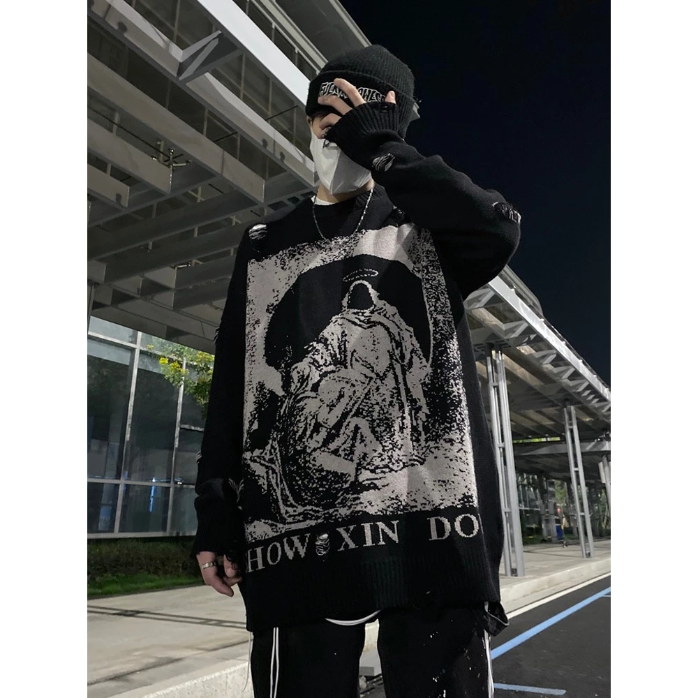 Áo len cao cấp unisex Death bản hottrend 2023, áo Sweater nam nữ unisex rách The Grim Reaper siêu ngầu phong cách Hiphop