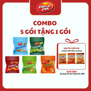 Combo snacking nuts 5 gói tặng 1 gói với hạt điều, hạt dẻ cười, hạt thập cẩm và trái cây ăn vặt Dan D Pak