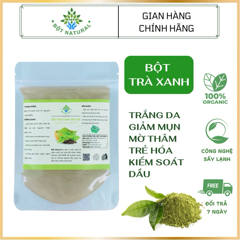 Bột trà xanh sấy lạnh nguyên chất 1kg - ngừa mụn, trắng da, trẻ hoá da, kiểm soát dầu, mờ thâm