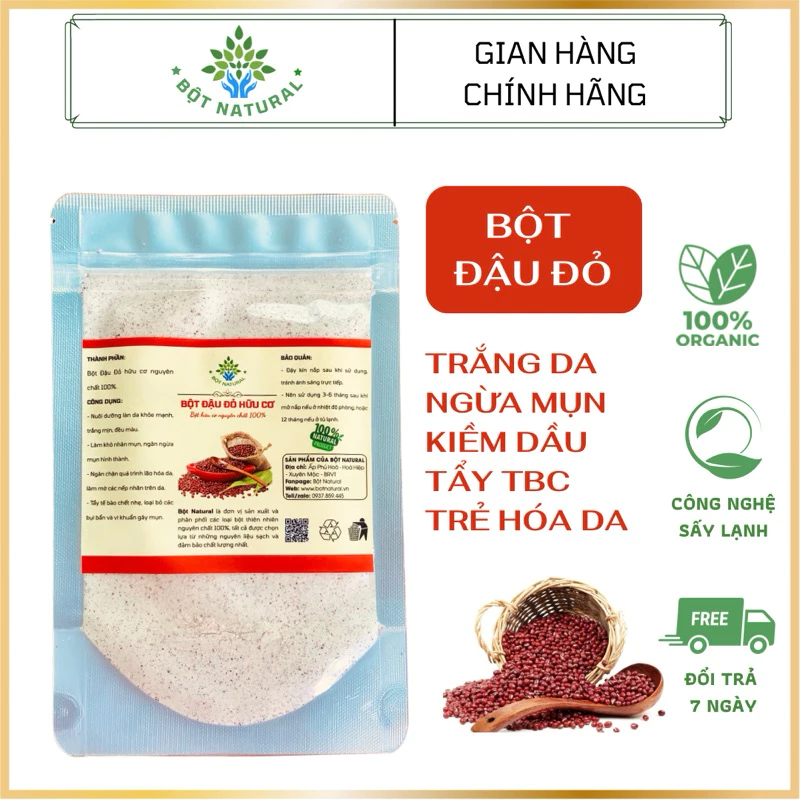 Bột Đậu Đỏ Nguyên Chất Organic 500Gr - Ủ Trắng Da, Mềm Mịn, Mờ Thâm, Sạch Sâu