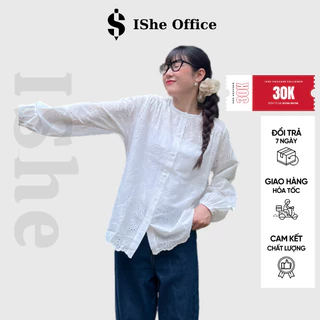 Áo sơ mi kiểu form rộng tay dài thêu hoa nổi | Dori Shirt - IShe by Tea