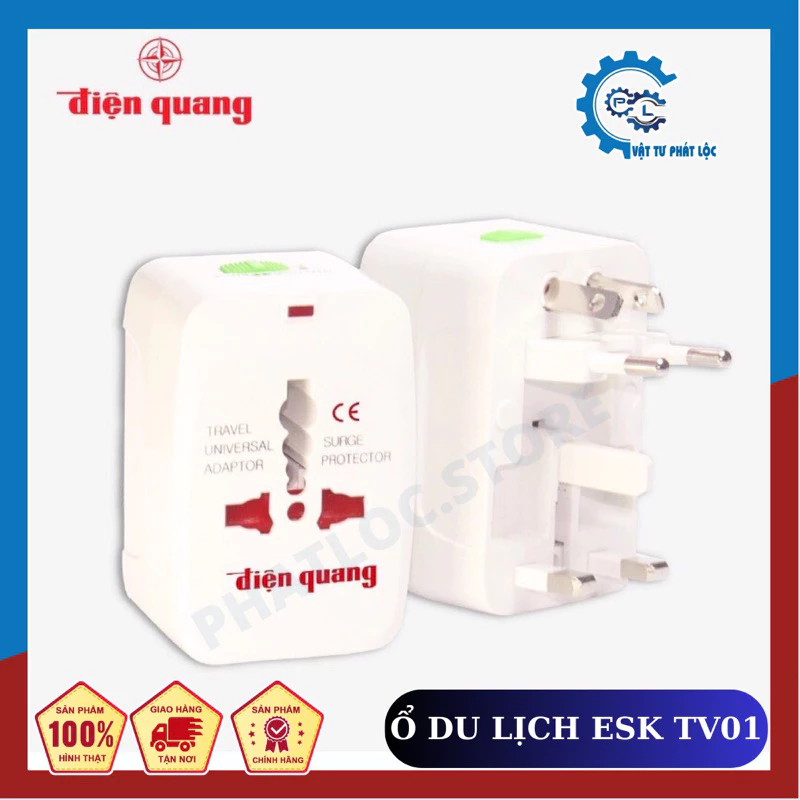 Ổ cắm du lịch Điện Quang ĐQ ESK TV01- Lỗ cắm chuẩn quốc tế, thích hợp mọi chân cắm, nhỏ gọn tiện lợi