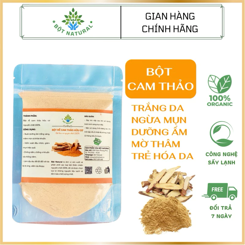 Bột Cam Thảo Nguyên Chất 100gr Trắng da, giảm mụn, mờ thâm nám, trẻ hoá