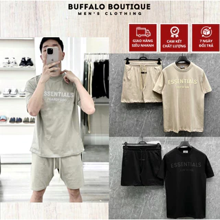 Bộ đồ nam cộc tay mặc hè Essentials cotton cổ tròn in chữ cao su nổi trước ngực logo basic