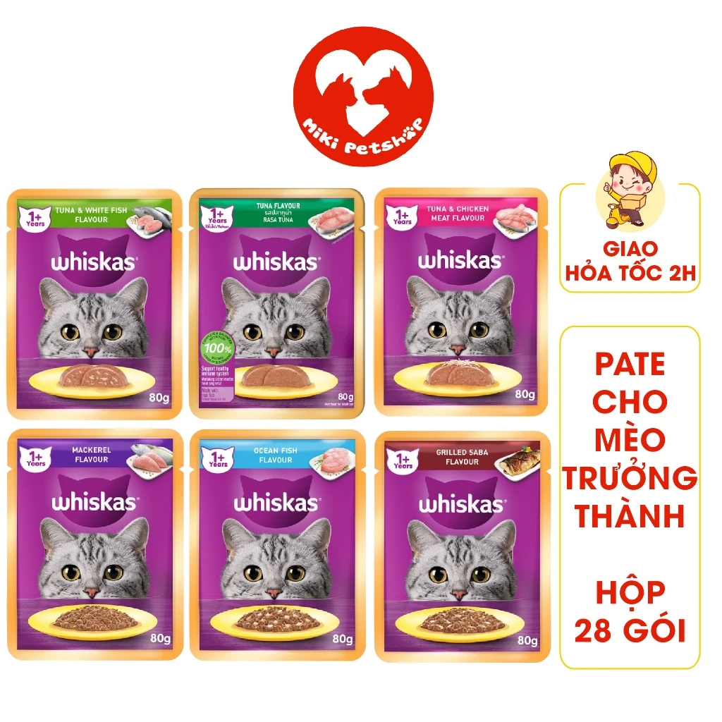 THÙNG 28 GÓI Pate Cho Mèo Trưởng Thành Pate Whiskas 80g - Miki Petshop