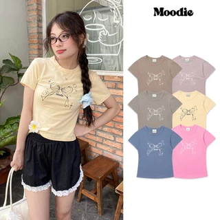 Áo Baby Tee form ôm in nơ chất thun co dãn 100% cotton | MOODIE BRAND