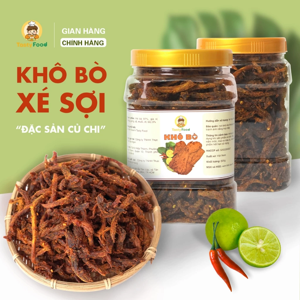 Khô bò sợi Tasty Food - Hũ vuông 500g