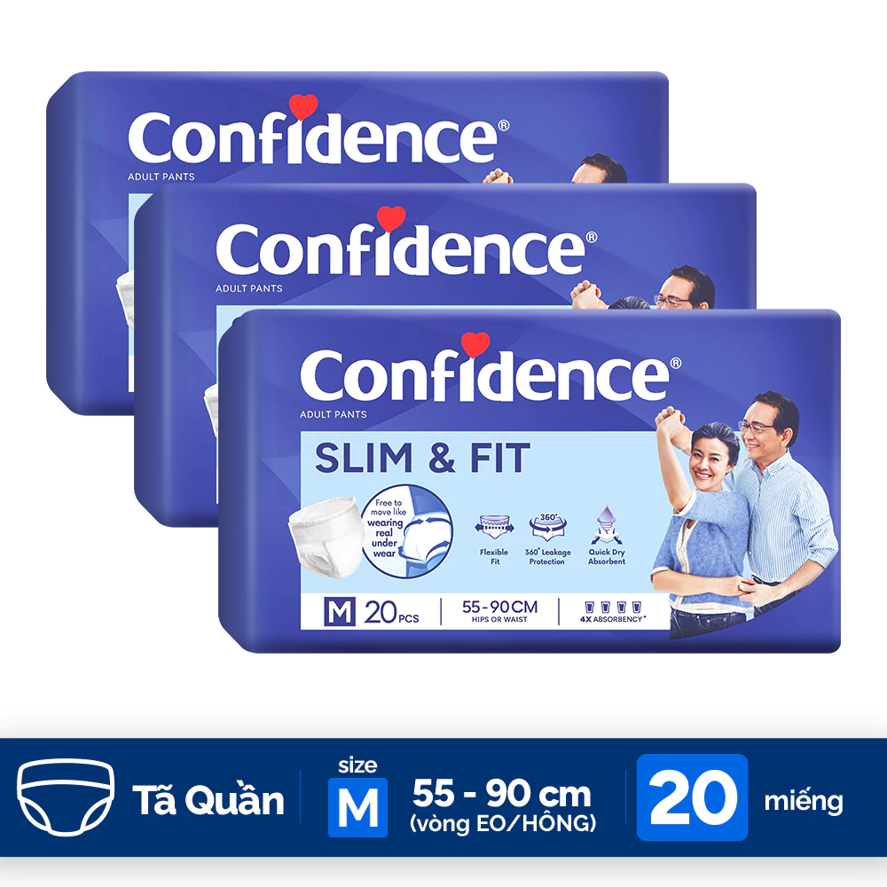Tã quần người lớn Confidence Slim&Fit Mỏng Nhẹ & Vừa Vặn
