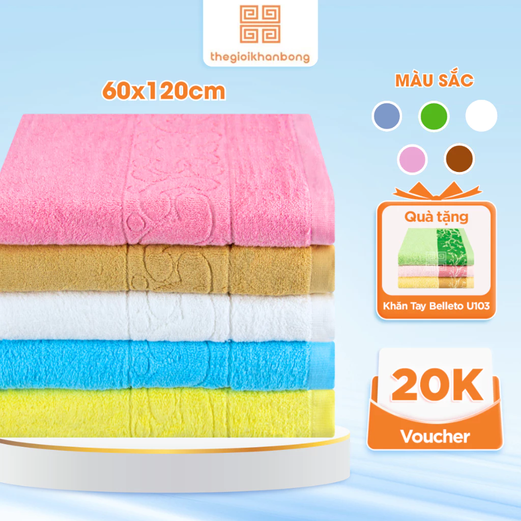 Khăn Tắm Belleto BQD4 Sợi Cotton Bền Thấm Hút Tốt Thiết Kế Hiện Đại Đơn Giản Kích Thước 60x120cm