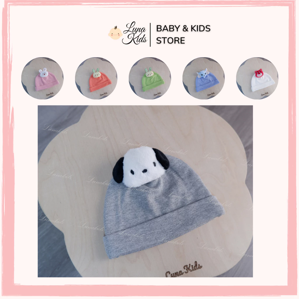 Mũ cotton đính hình thú xinh xắn cho bé, trẻ sơ sinh, bé trai bé gái - MCT03 - LunaKids [Ảnh thật]