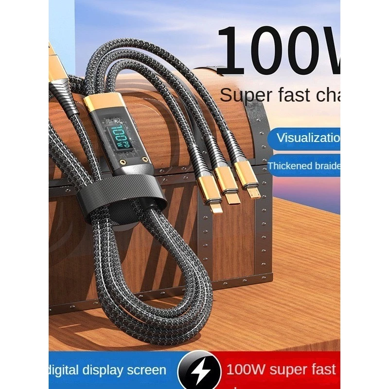 Dây Cáp Sạc Điện Thoại 3 Đầu Sạc Nhanh 100W Bọc Dù Chống Đứt Siêu Bền