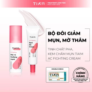 Bộ Đôi Giảm Mụn, Mờ Thâm Tinh Chất PHA 80ml, Kem Chấm Mụn Tia'm AC Fighting Cream 30ml