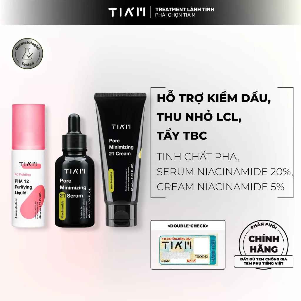 Bộ 3 Sản Phẩm Tinh Chất PHA, Serum Niacinamide 20% 40ml, Kem Dưỡng Niacinamide 5% 60ml