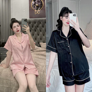 Combo 2 bộ đồ nữ pijama đùi lụa xước mẫu hot mặc đi chơi mặc nhà đều đẹp.