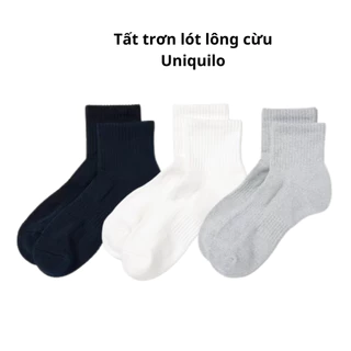 5 Đôi tất Uniquilo cổ trung nam nữ trơn lót lông cừu thoáng khí lòng bàn chân