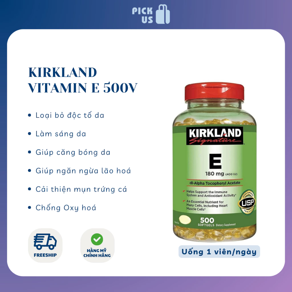 [Date mới 06/27] Viên uống bổ sung Vitamin E Kirkland Signature 400 IU 500 viên, Nhập Mỹ