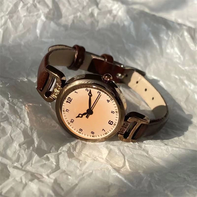 Đồng hồ nữ Jhui JH07 mặt số tròn cổ điển đính đá dây da êm tay phong cách Hàn Quốc kiểu mới
