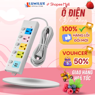 Ổ Cắm Điện USB Đa Năng LuMiLux Chống Giật 2 Cổng Cắm USB Công Suất 2500W Dây Điện 3 Lõi Đồng 0.75mm